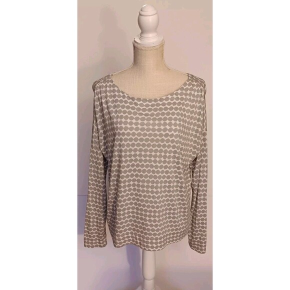 Loft Size L Gray/White Long Sleeve Boxy Cotton Blend Blouse w/Rear Zip & Tie - Picture 1 of 10